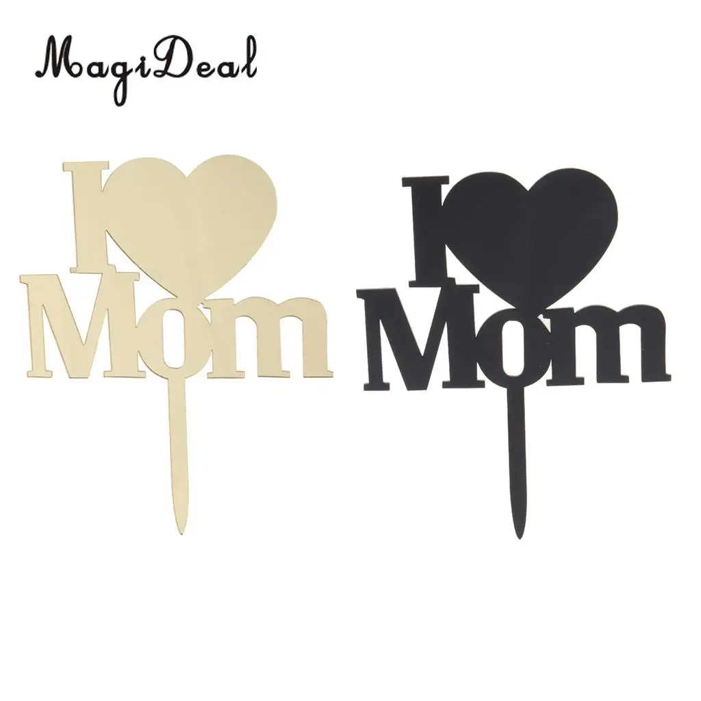 MagiDeal Love Mom Mum Acrylic Cake Topper Mothers Day Birthday Party Mirror Cake Baking Decoration Supplier