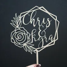 Пользовательское имя торт Топпер, Персонализированные розовое шестиугольник торт фигурки жениха и невесты, украшение для именинного торта, вечерние, торжества, подарки на день рождения