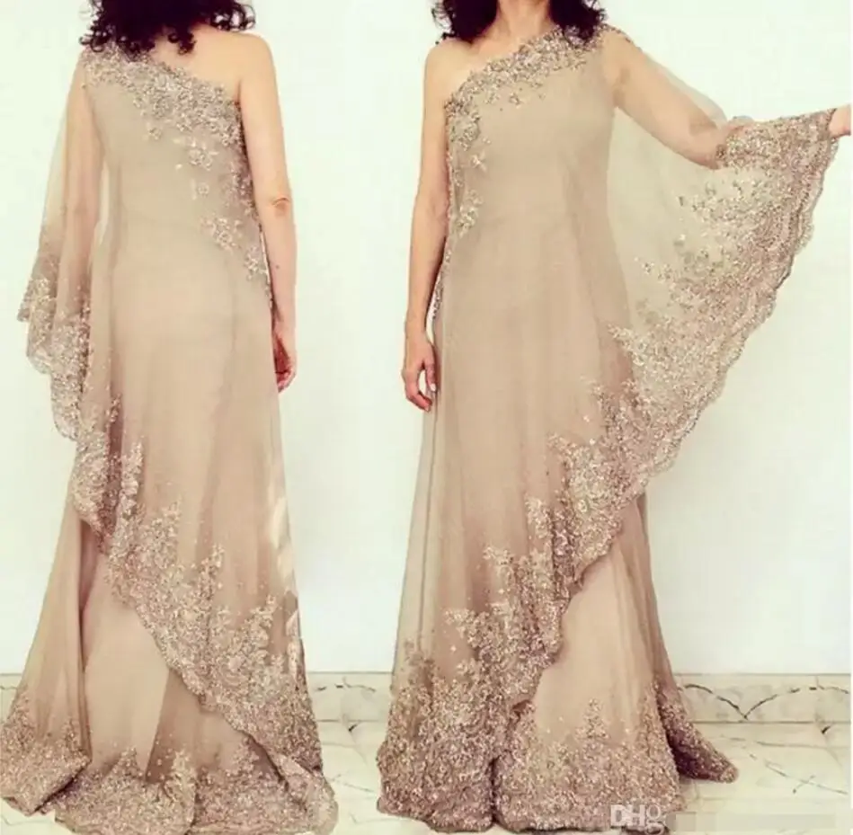 

Elegant Lace Applique Mother of the Bride Dresses One Shoulder Chiffon Evening