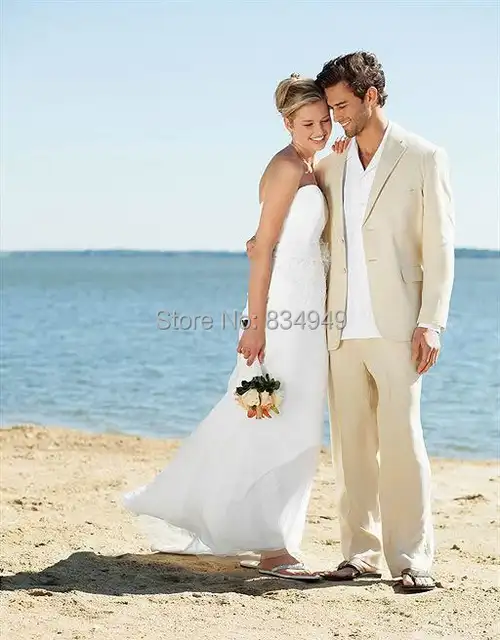 Online Shop Ivory Linen Suits Beach Wedding Suits For Men Tailored