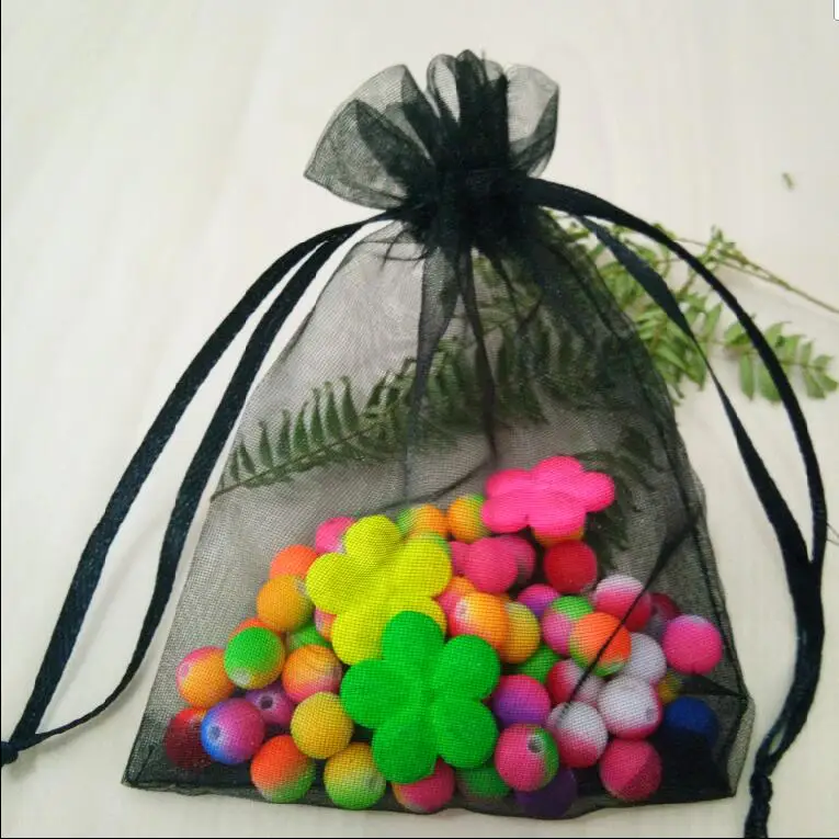 

100 pcs/Lot Black Organza Jewelry Gift Bags 7x9 9x12 10x15 17x23 20x30 cm Wedding Christmas Package Bags Drawstrings Yarn Pouch