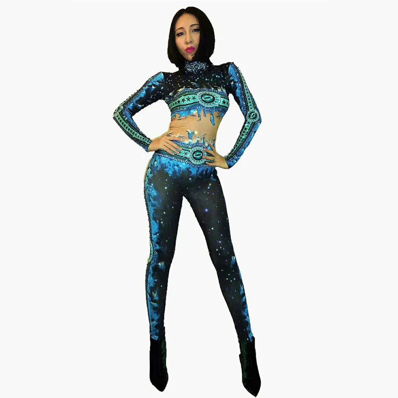 Блестящая СТРАЗА пикантные Zentai боди джаз танец для леди для ночного клуба, бара, DJ полюс Gogo танцор для женщин сценический костюм DJ259