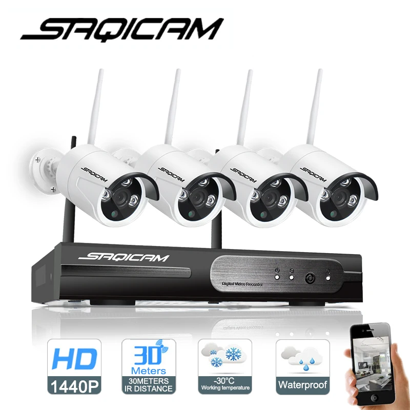 Saqicam 4CH 4MP мегапиксельная 1440P беспроводная наружная IP камера система 30 м Ночное