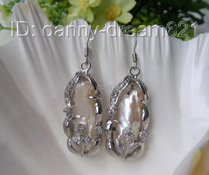 Lovely Clic 20mm White Biwa Freshwater Cultured Pearls Lovely Clic 20mm White Biwa Freshwater Cultured Pearls Earring Silver Hook Whole Pair Earrings In Drop From Jewelry Accessories On