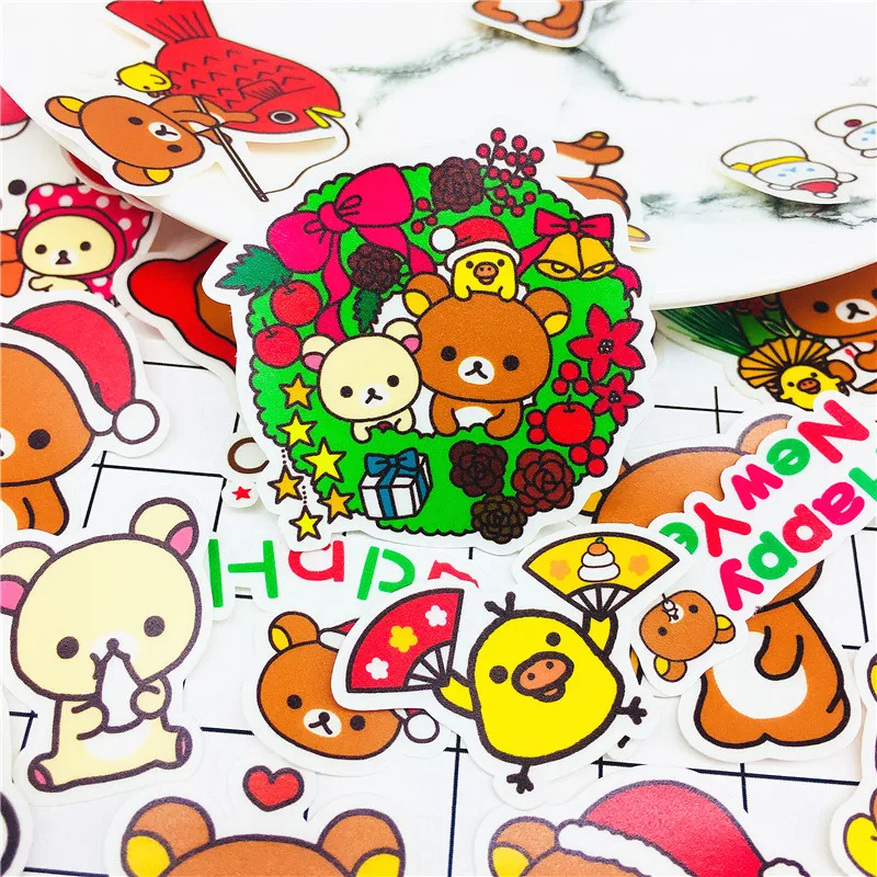 38 PCS Anime Christmas bear paper Stickers Crafts And Scrapbooking stickers book Student label Decorative sticker DIY Stationery