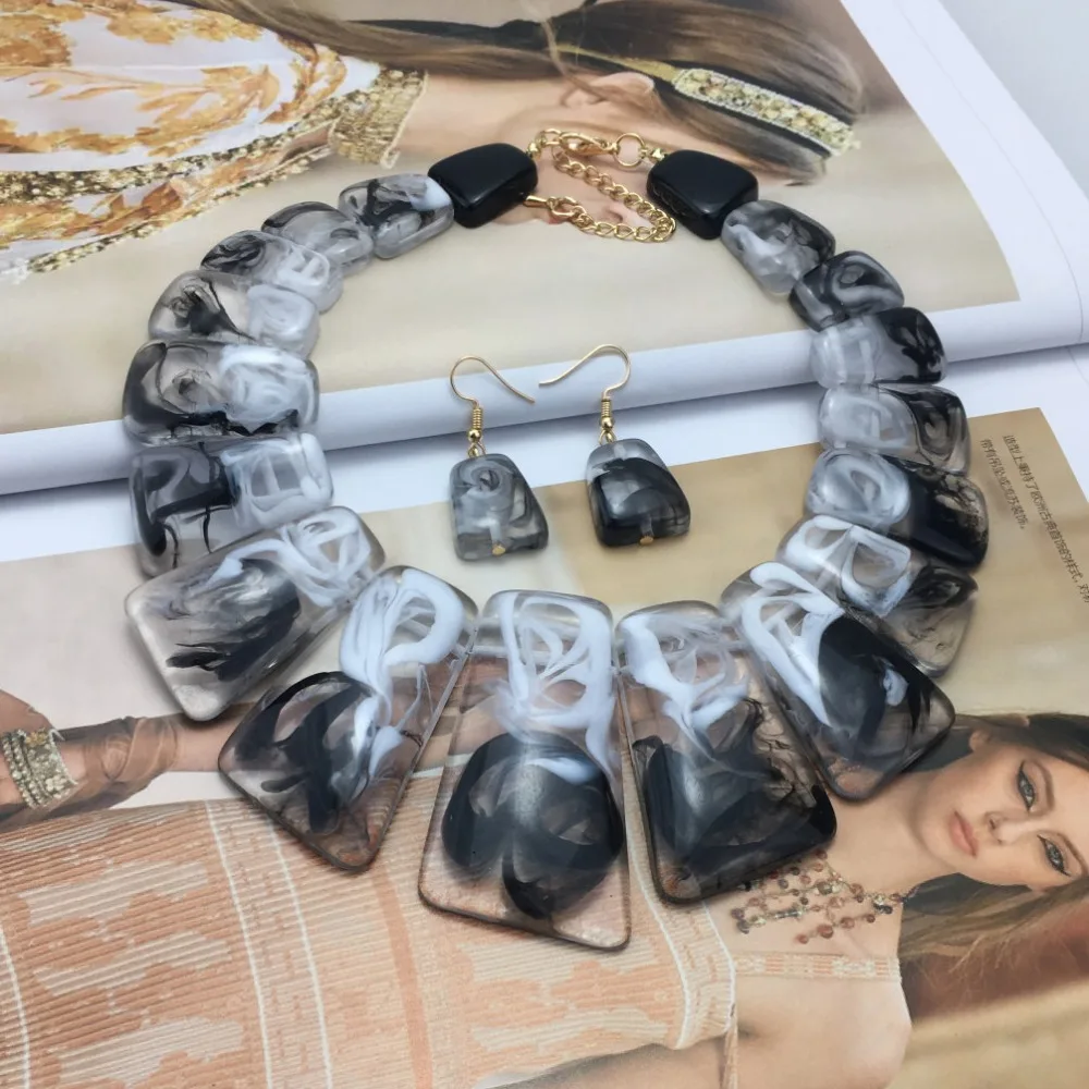MANILAI Big Colouration Clear Resin Statement Necklaces Sets With Earrings Women Geometric Choker Necklace Fashion Jewelry Set