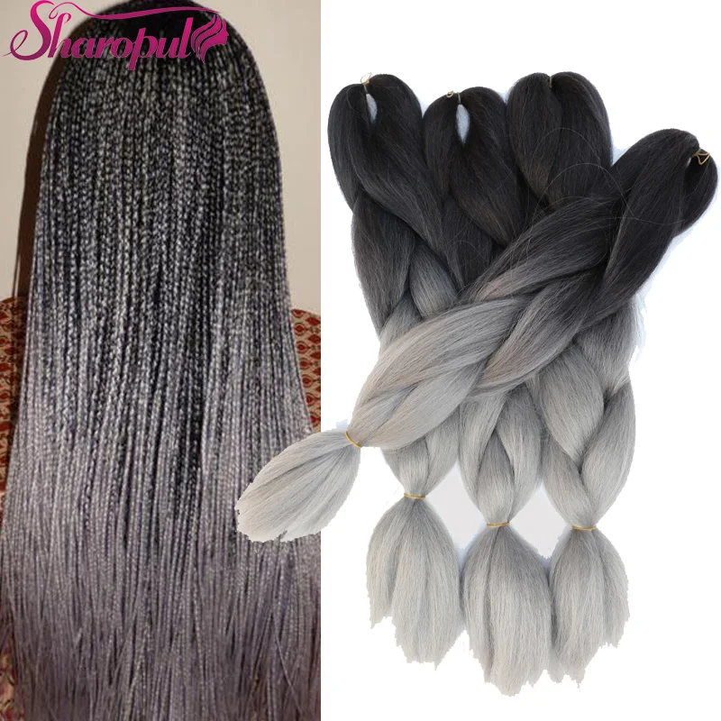 Jumbo Braiding Hair Black Grey Ombre Box Braids Hair Synthetic