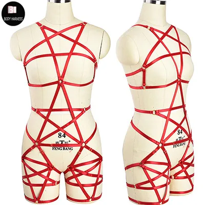 Красный набор ремней для тела, женский бюстгальтер, сексуальное женское белье, для танцев на шесте, фетиш, готический свадебный пояс с подвязками, чулки-бандаж для ног - Цвет: N0125red