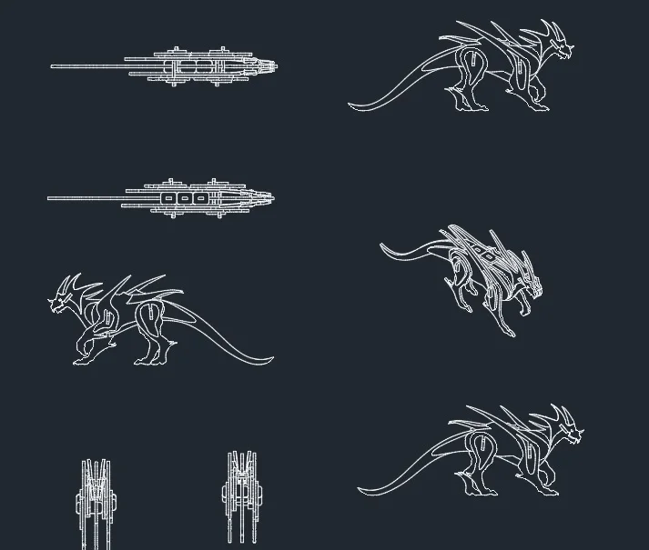 Восточный Динозавр Дракон DWG CAD чертежный файл для ЧПУ лазерной резки гравировки