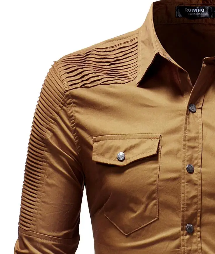 Мужская рубашка бренд Мужская высококачественная повседневная рубашка с длинными рукавами плиссированные мужские рубашки приталенного кроя Camisa Masculina 3XL