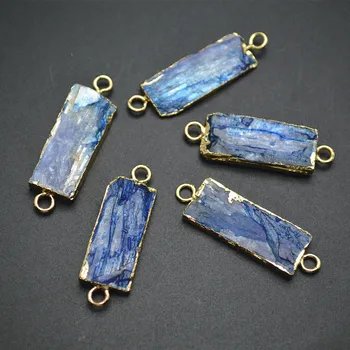 

Two Loops Gold Plating Natural Kyanite Rectangle Square Necklace Connectors Jewelry Links