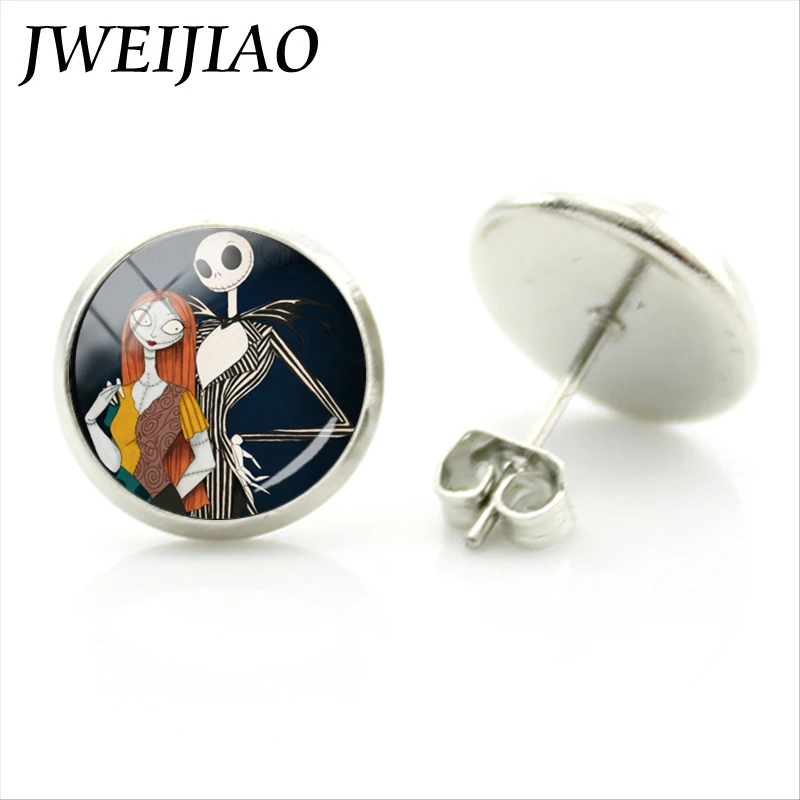 J688 JWEIJIAO мультфильм Джек Скеллингтон и Салли серьги гвоздики Кошмар перед Рождеством для рождественских подарков ювелирных украшений женские серьги J694 - Окраска металла: J688