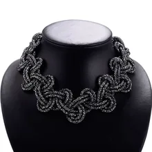 Nueva moda trenzada hecha a mano collar de cristal declaración tejido lleno pequeña resina collar de cristal para las mujeres regalo N1484