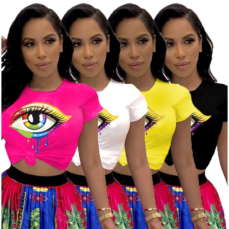 

Eyes Printed Short Sleeve Tshirt For Women Korean Fashion Tee Casual Plus Size Clothing Harajuku Zanzea Camisa Feminina O Neck