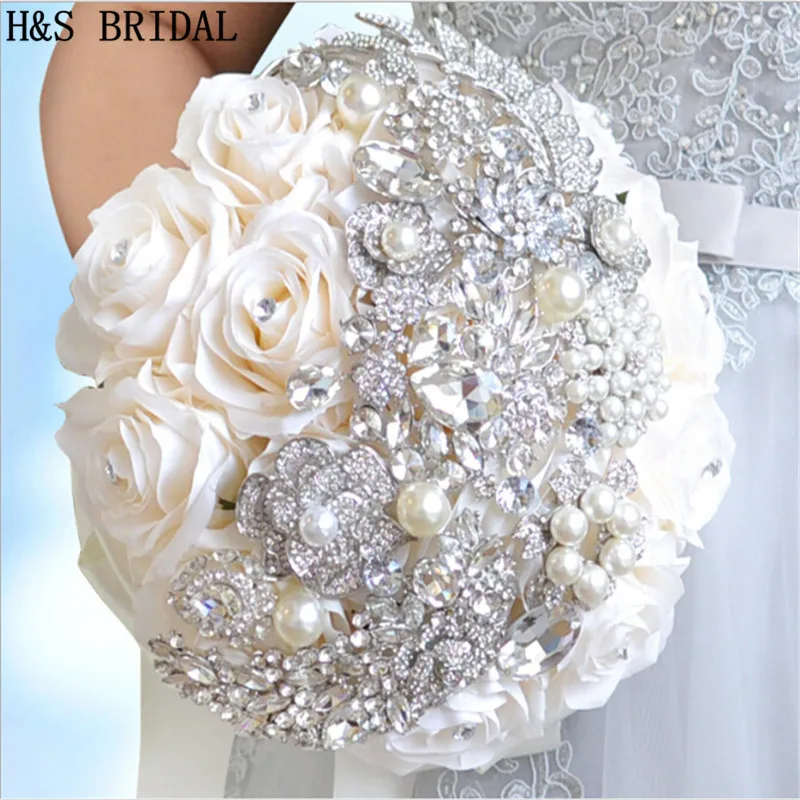 3114 15 De Réductionivoire Violet Fait à La Main élégant Décoratif Rose Fleur Strass Mariée Demoiselle Dhonneur Avec Cristal Mariage Bouquet