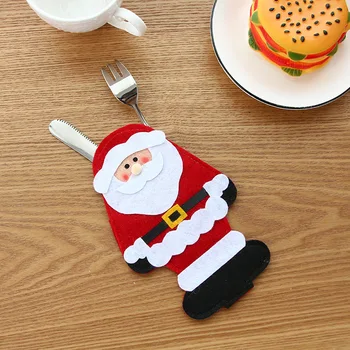 

Christmas Knife Fork Packing Bag Table Decoration Tableware Bags Cover Santa Claus Snowman Xmas Party Ornaments 12pcs/lot Pouch