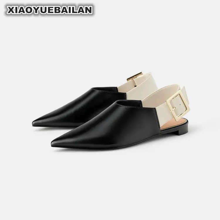 

Muller's Women's Pointed Balcony Half-slipper Sole, Metal Square Buckle Low Heel Single Shoe, Back Lace Shoes