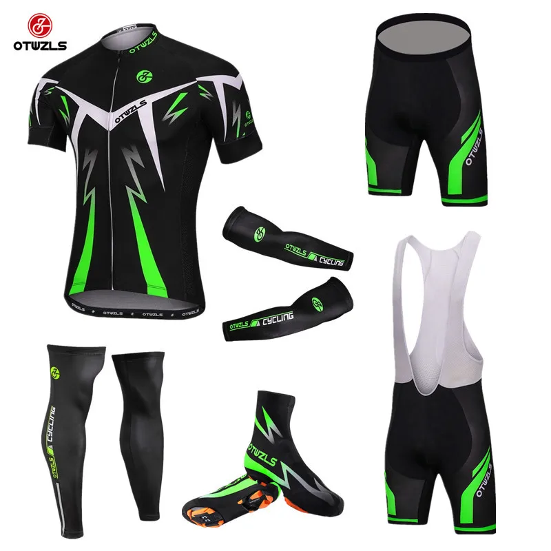 

OTWZLS Pro Team Short Sleeve Cycling Jersey Sets Men Mtb Bike Bicycle Gel Padded shoe cover arm sleeves leg sleeves warmer