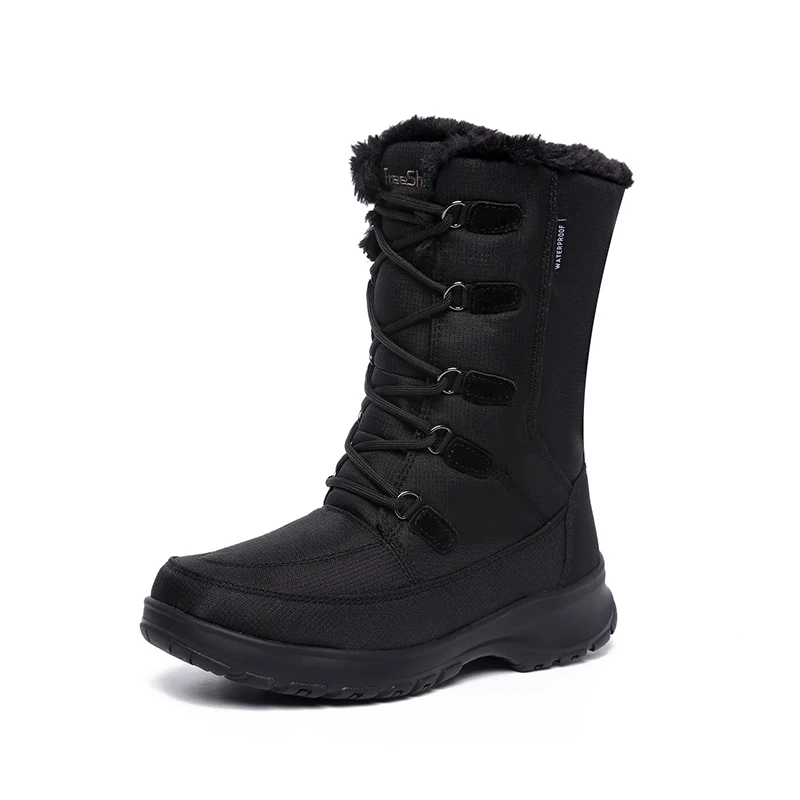 Зимние водонепроницаемые походные ботинки на шнуровке; теплые и Нескользящие ботинки для охоты и походов; профессиональные кроссовки для альпинизма; женская обувь - Цвет: Black