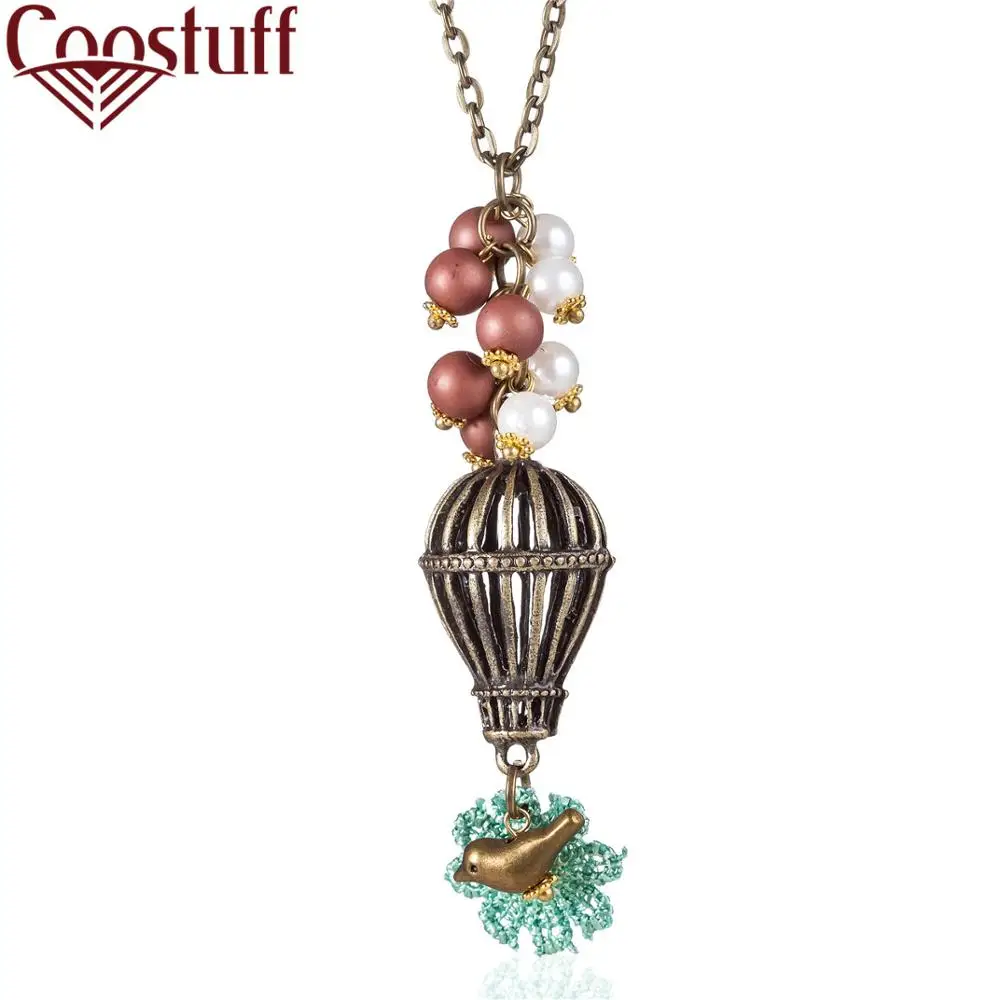 Sweet Air Balloon Owl Pumpkin Carriage Pendant Long Chain Necklace Vintage