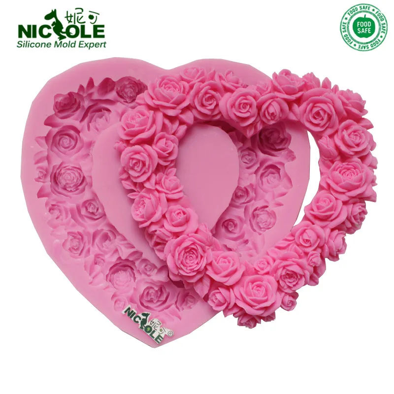 Valentines Day Big Size Heart shaped Wreath Silicone Decorating Mold