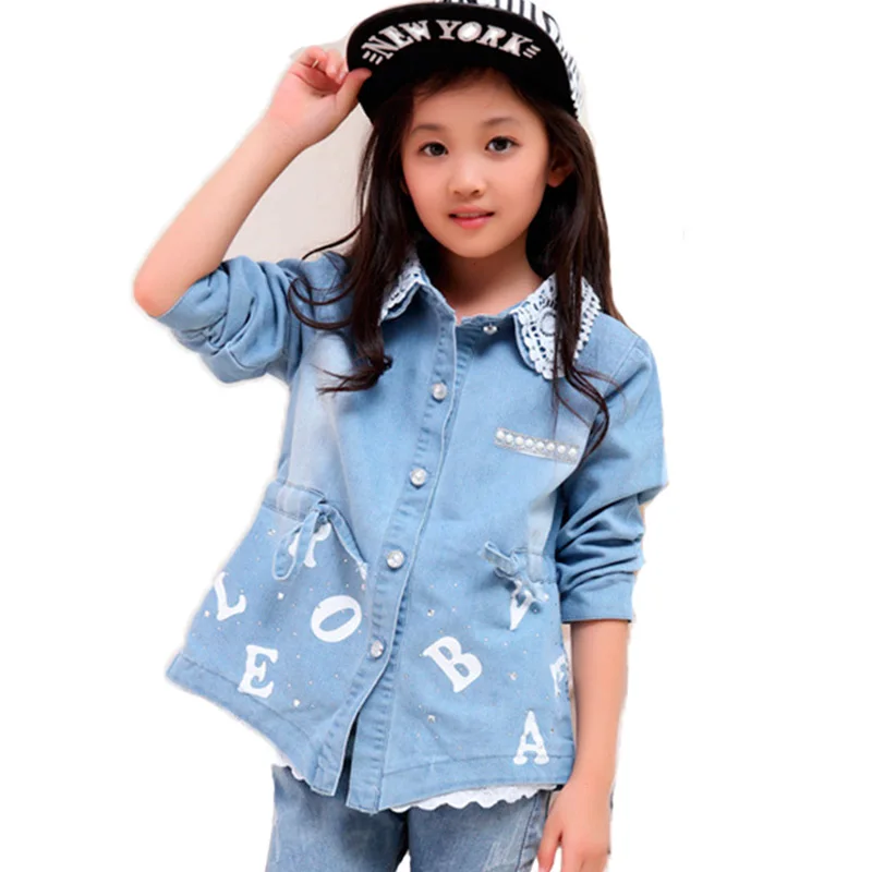 

2017 Hot Sale Spring Autumn Children Denim Jeans Toddler Kids Jacket Turn Down Collar Long Sleeved Girls Clothing Infant Outfits