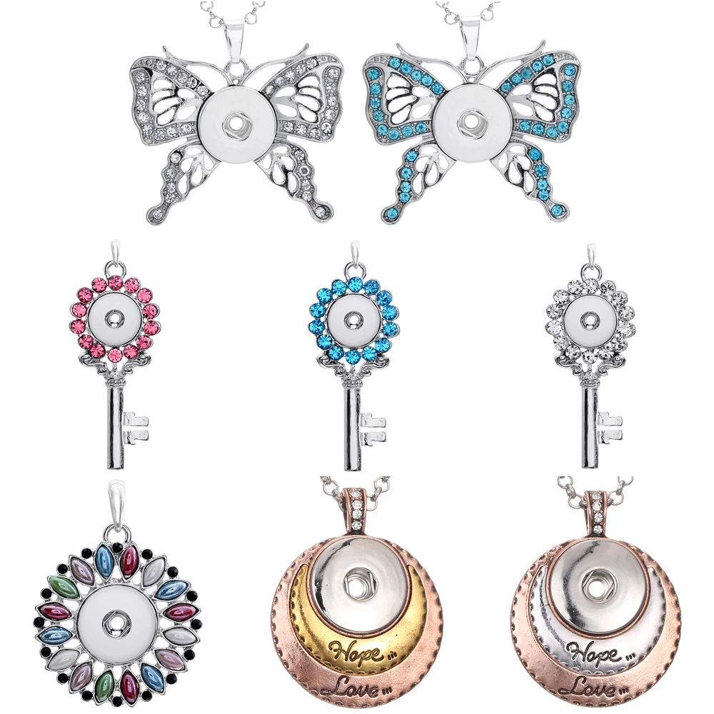 

Newest High Quality Metal Snap Button pendant butterfly pendant with rhinestones fit 18mm Snap Button TD0052(no chain)
