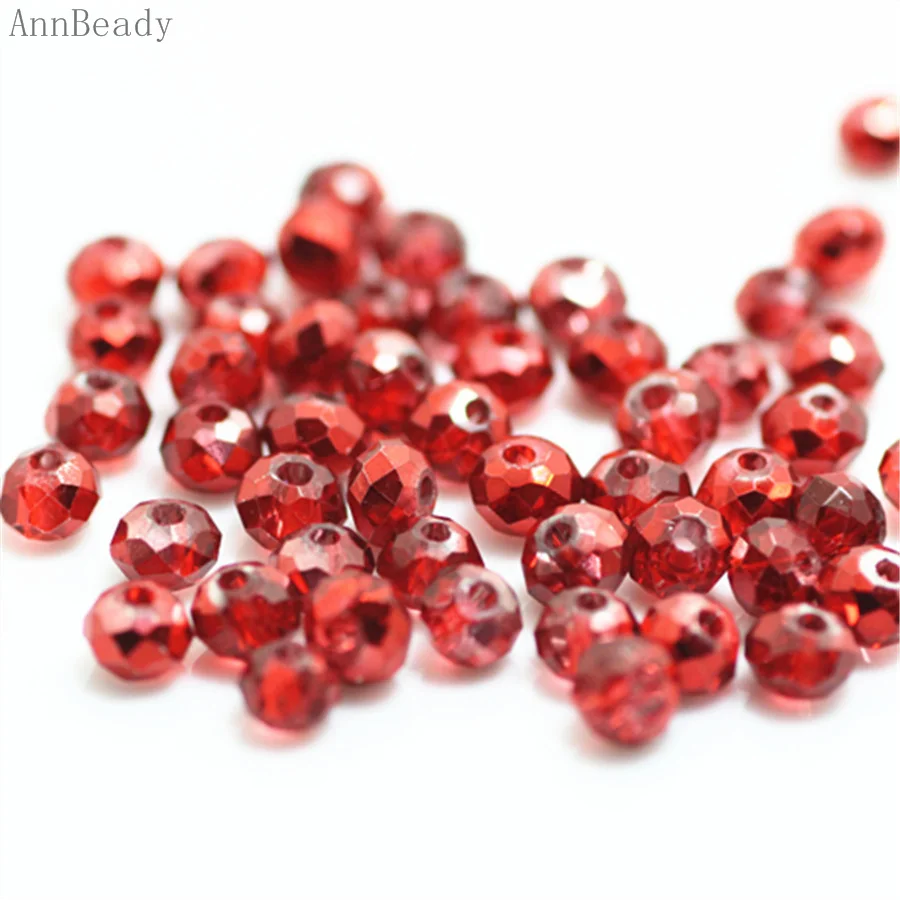 new red AnnBeady, одноцветные, зеленые, 3*4 мм, 145 шт, Rondelle, австрийские граненые Хрустальные стеклянные бусины, свободные разделительные бусины для изготовления ювелирных изделий - Цвет: new red