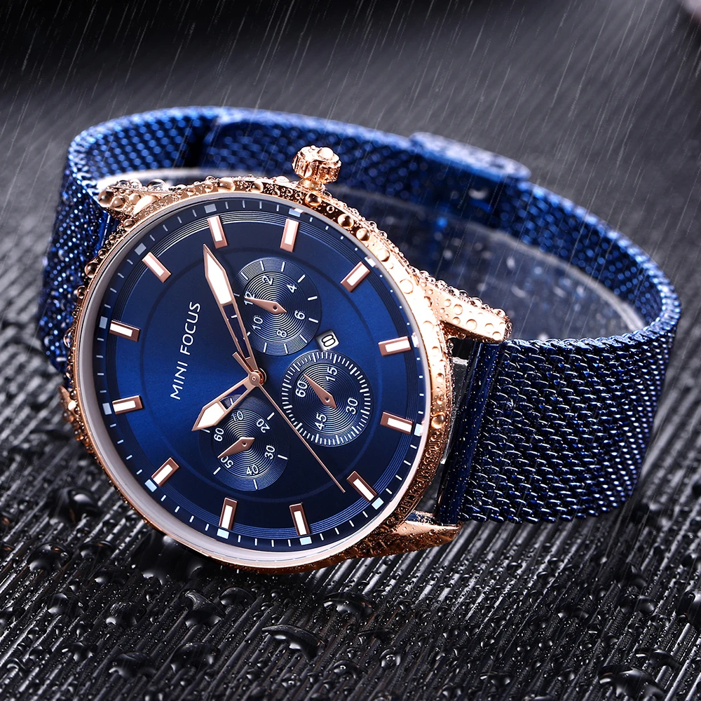 

MINIFOCUS Top Luxury Brand Quartz Wrist Watch Men Casual Fashion Waterproof Stainless Steel Blue Watch For Men Relogios MF0178G