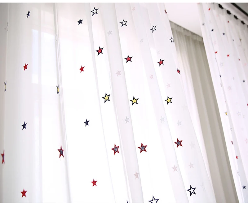Белые тюлевые шторы современный красочный шторы со звездами для Гостиная прозрачный занавес окна портьеры, гардины для Спальня P310Y