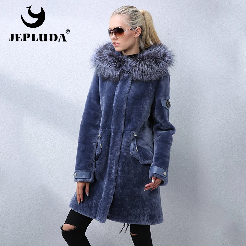 JEPLUDA Меховой Куртки Женские Зимние Из Овец Зимнее Пальто Женшин Мутон Шуба