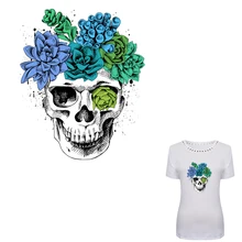 

COSBILL Flower Iron On Skull Patches For Clothing Diy Heat Transfer Stickers A-level Washable Accessory Applique Y-079