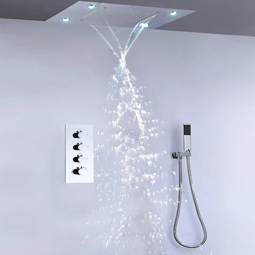 B Thermostatic Style Смеситель для ванной комнаты, смеситель для душа, набор для горячей и холодной воды, термостатический душевой клапан, светодиодный душевой кран, функции ручного душа - Цвет: B Thermostatic Style