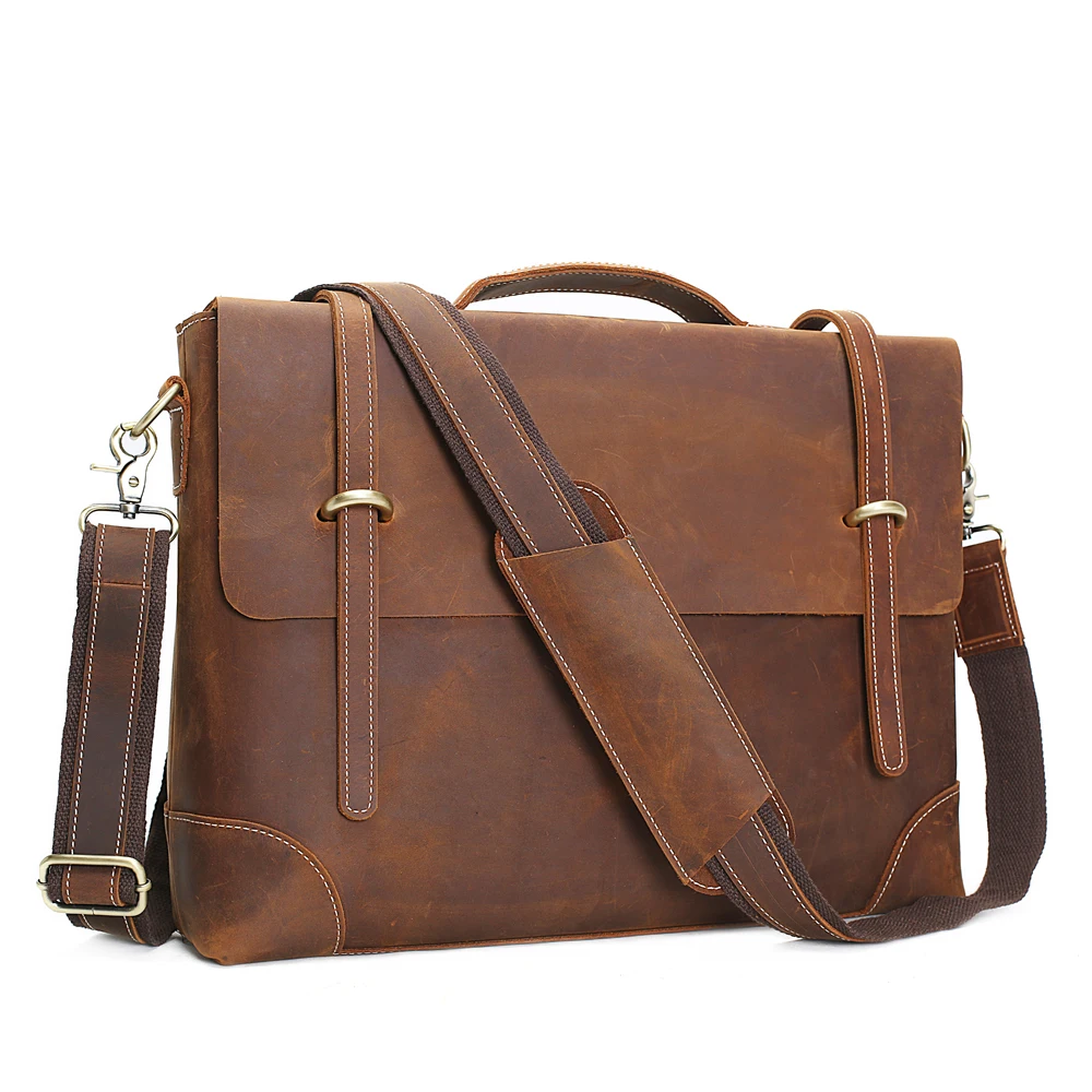 ROCKCOW Vintage Crazy Horse Leather Laptop Messenger Bag, Leather ...