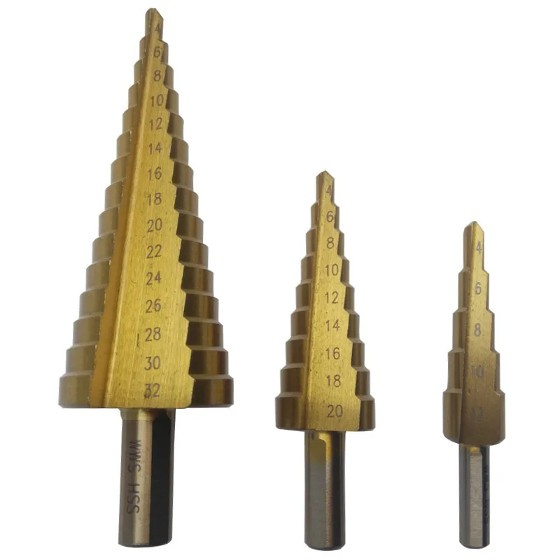 

3pcs hss steel titanium cone drill stepped drill countersink drill bit set woodworking tools portabrocas dremel hand drill wood