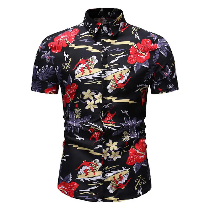 Мужские Гавайские рубашки мужские повседневные Camisa Masculina печатные пляжные рубашки мужская рубашка навыпуск с ярким рисунком короткий рукав Летняя Праздничная рубашка - Цвет: HZ04 red