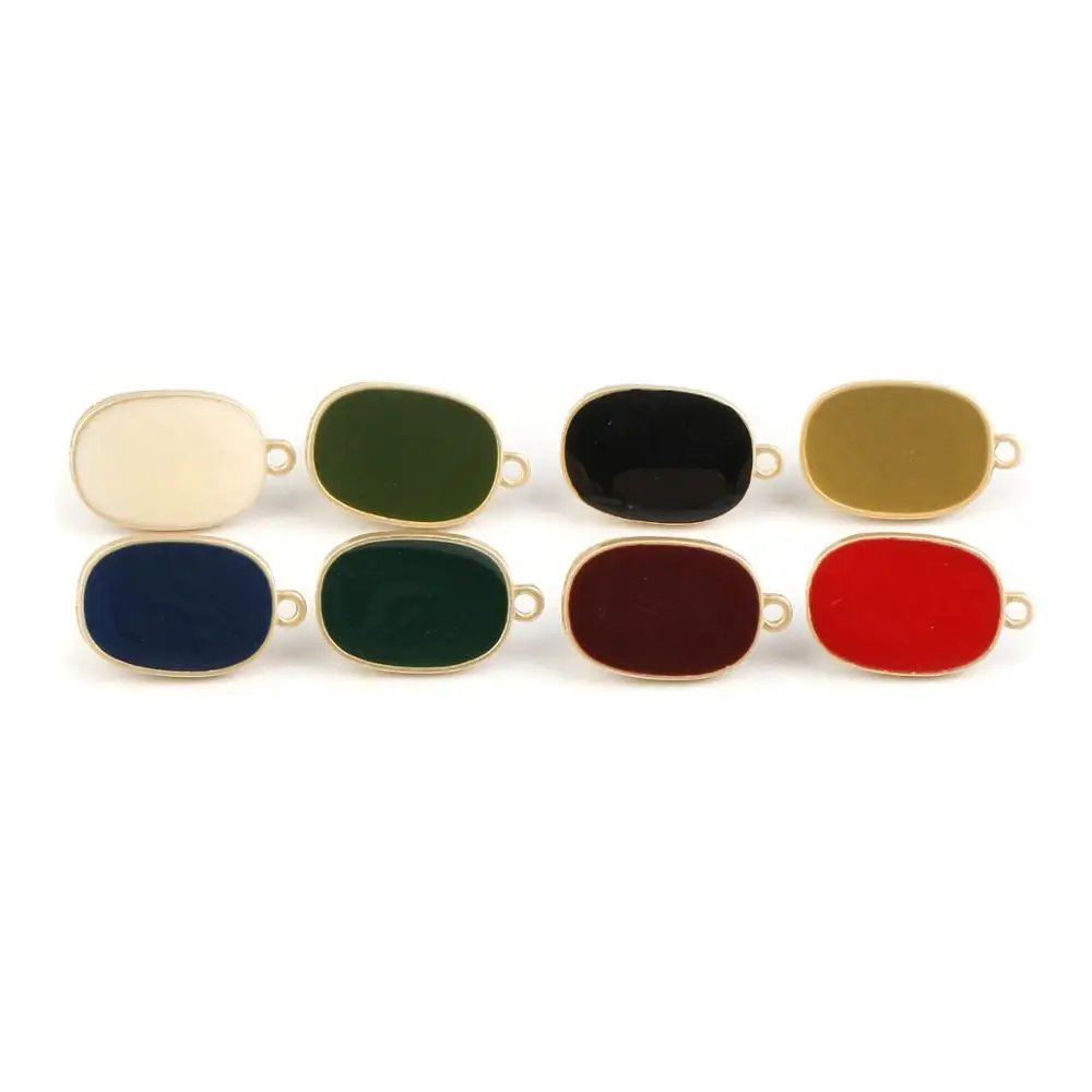 

DoreenBeads Zinc Based Alloy Enamel Ear Post Stud Earrings Findings Oval Matt Gold Green DIY Charms W/ Loop 22mm x 14mm, 10 PCs