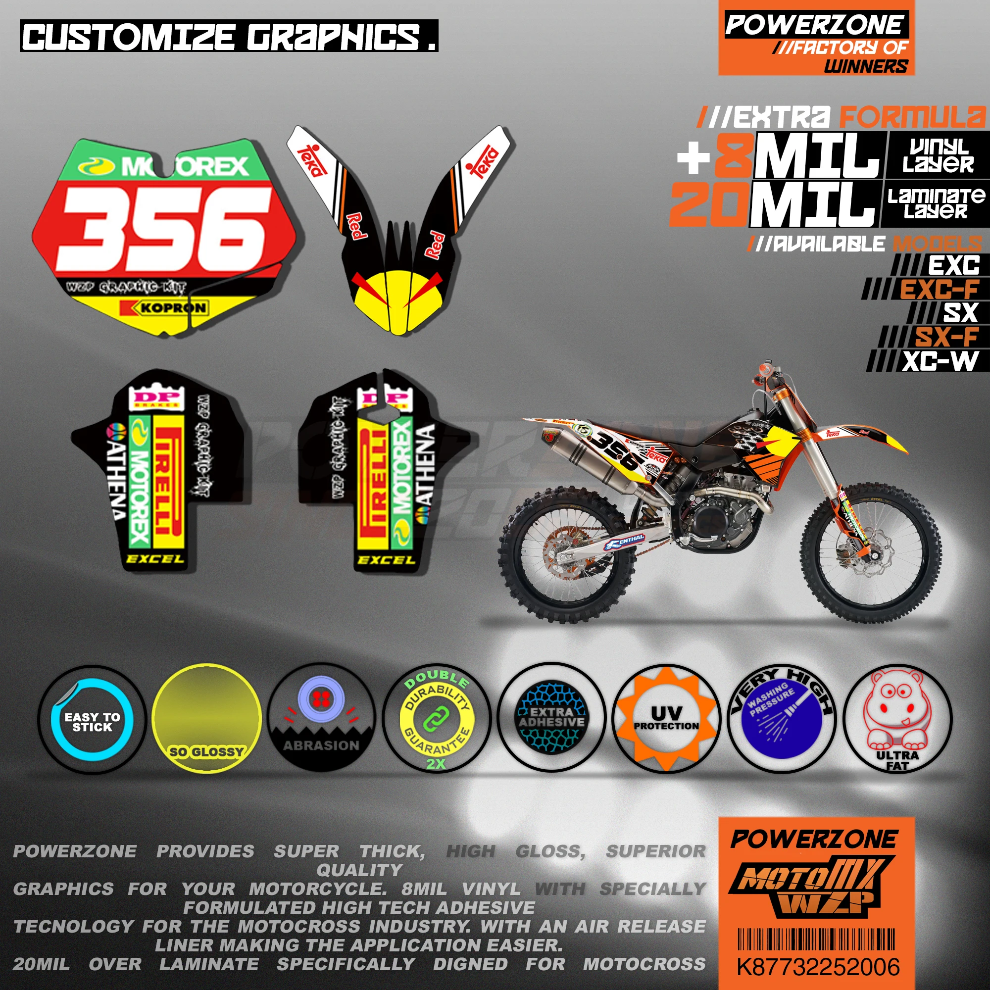 PowerZone пользовательские команды графики фоны наклейки 3m Набор для KTM SXF MX EXC XCW Enduro