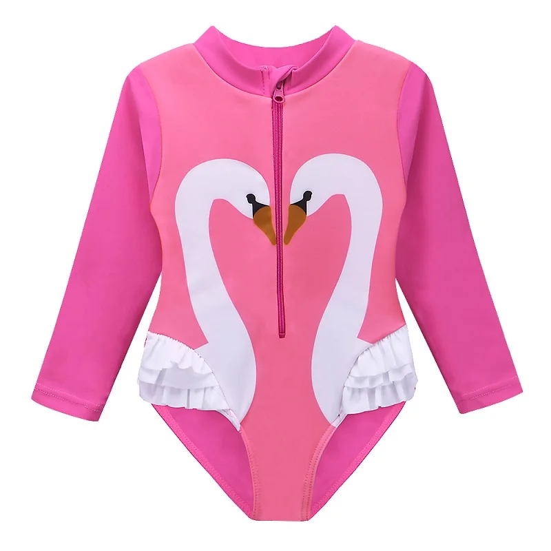 BAOHULU одежда для купания с цветочным рисунком для маленьких девочек; купальный костюм с длинными рукавами для малышей; детская одежда для купания; купальные костюмы для новорожденных; один предмет - Цвет: HotPinkSwan