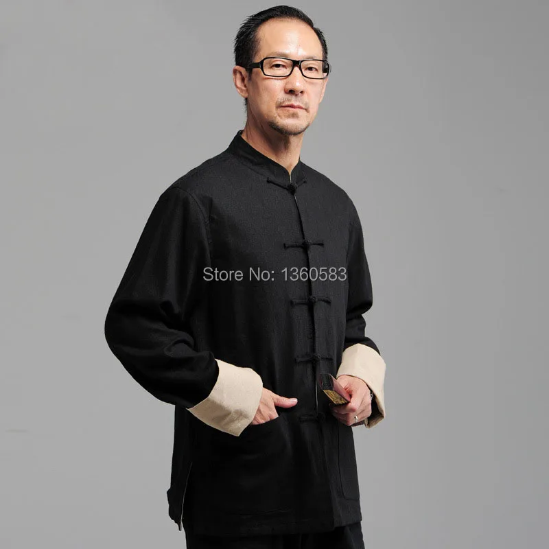 

Black Traditional Chinese Men's Kung Fu Reversible Jacket blue Wing Chun Two-Face Linen Coat Tang Suit Cotton Outerwear S-XXXXL