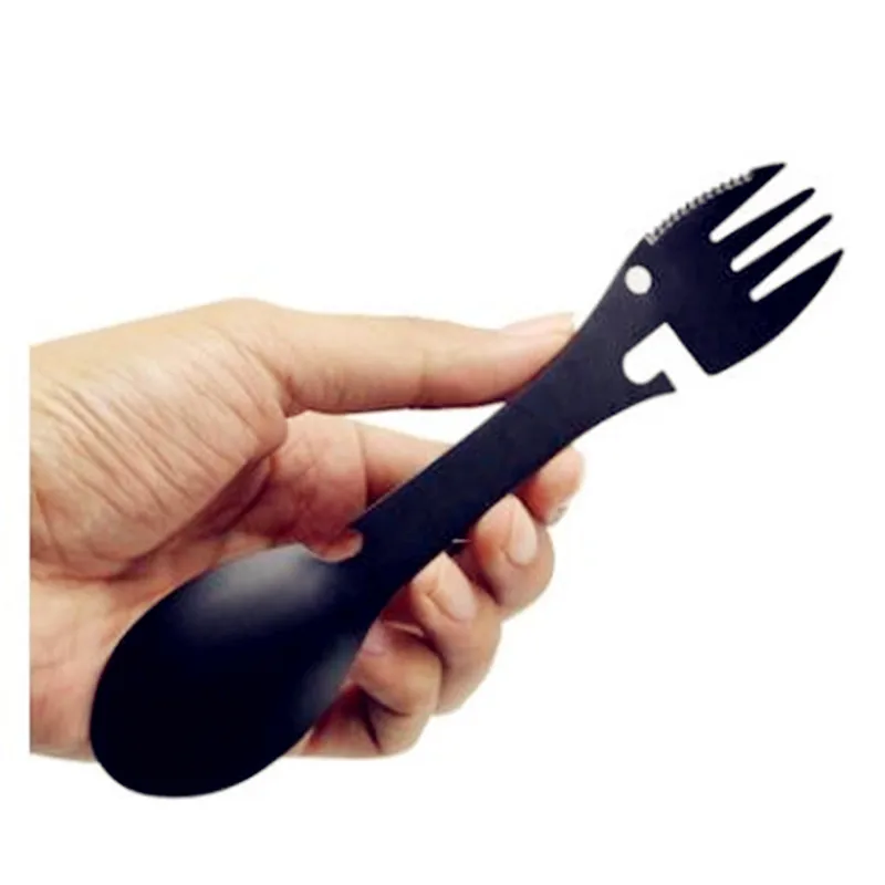 

5 in 1 Multi-functional Outdoor Tools Stainless Steel Camping Survival Tools Practical Fork Knife Spoon Bottle/Can Opener