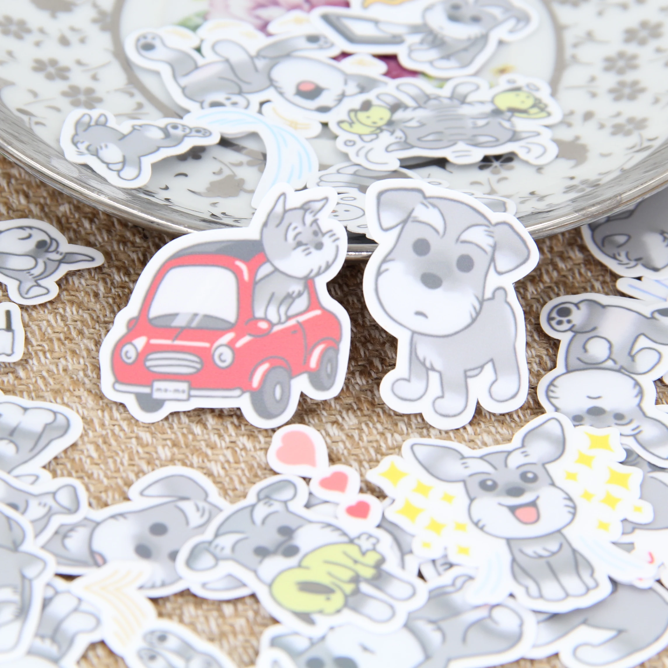 Cute Little Gray Dog Scrapbooking Stickers DIY Craft Sticker Pack