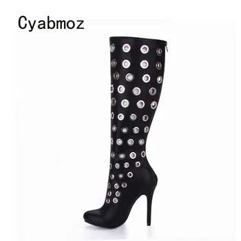 

Cyabmoz Sexy Women Shoes Woman Knee High Heels Winter Boots Zip Hollow Ladies Party Club Shoes Zapatillas Botas Zapatos Mujer