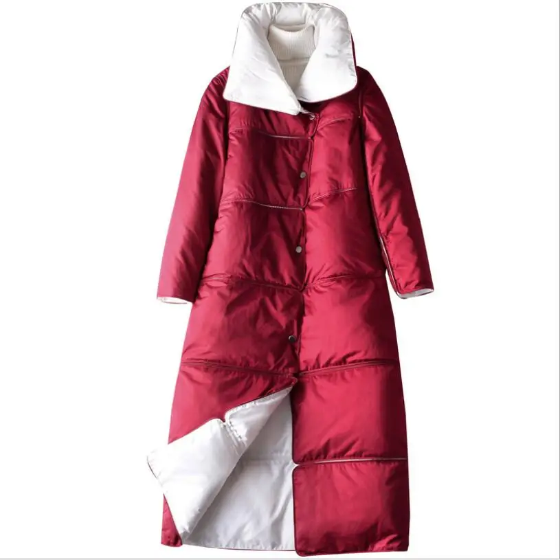 

Winter Down Jacket Women 90% White Down Coat Female Long Thick Warm Both Side Snow Outwear Over Knee Parka Coat Jackets