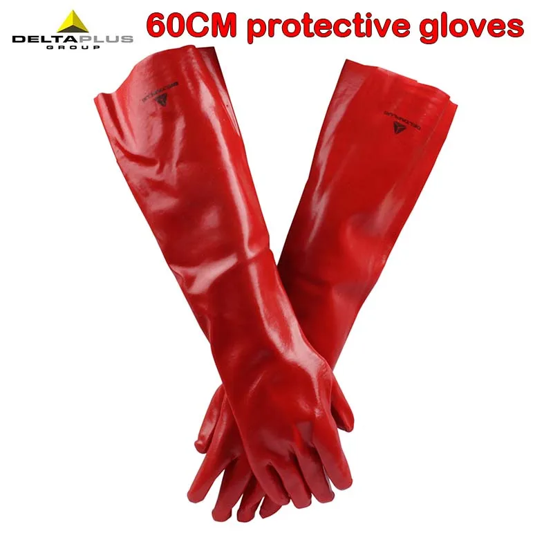 DELTAPLUS 60 см защитные перчатки длинные ПВХ анти-химические рабочие защитные перчатки хлопковая подкладка химические перчатки