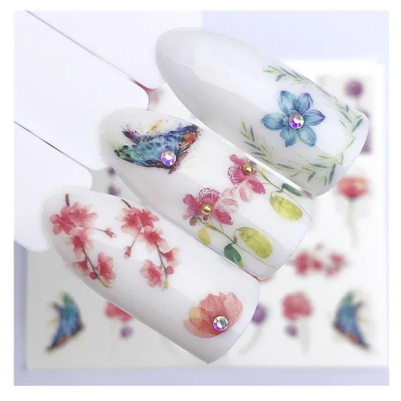 

1PCS Nail Stickers On Nails Butterfly Flower Decals Water Transfer Nail Slider For Nails Art Decorations Manicure Wraps Tools