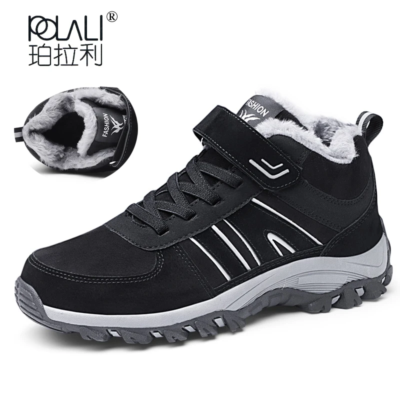 POLALI/мужские ботинки; большие размеры 39-46; сезон осень-зима; мужские кожаные модные кроссовки со шнуровкой; уличные горные мужские ботинки; водонепроницаемые - Цвет: A1818-black