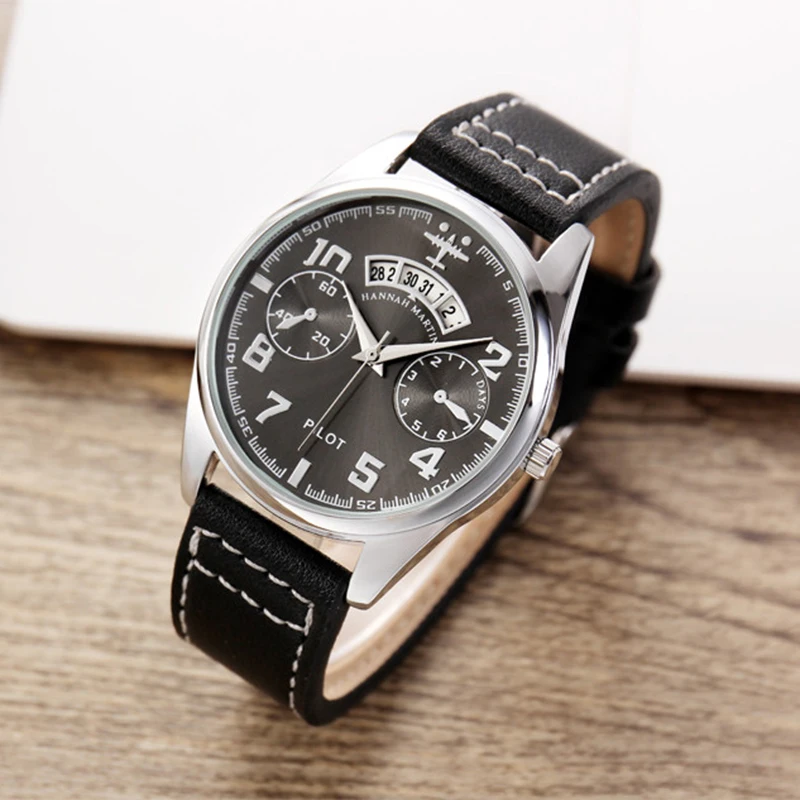

HM Fashion Man Watch 2 Eyes Top Brand Sport Wristwatch Leather Date Quartz Analog Clock Reloj Mujer Waterproof Gift for Men