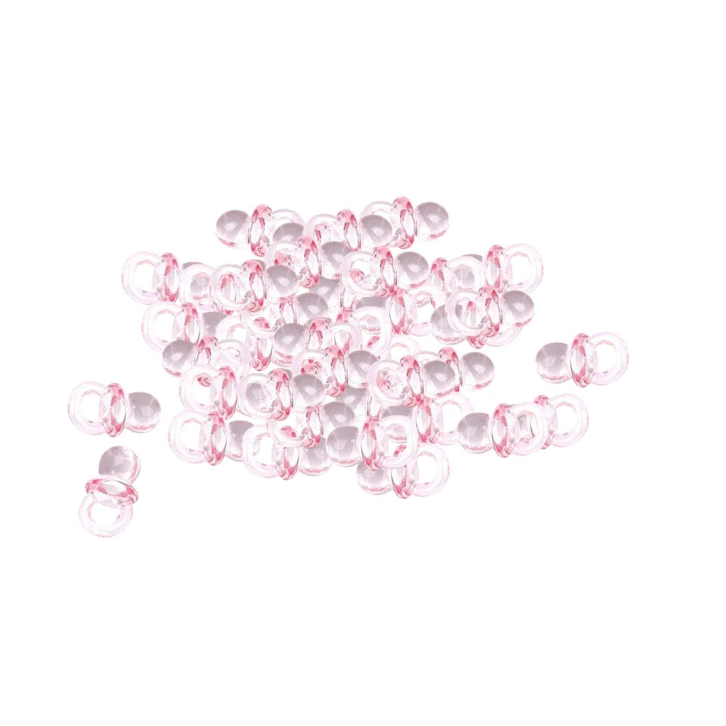 50pcs Pink Acrylic  Mini Dummy Pacifier For Girl Baby Shower Party Favor Cake Decoration