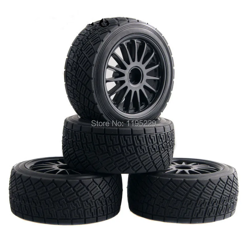 

4PCS 80mm RC 1:10 On-Road Rally Car Rubber Tyres Tires Wheel Rim Black / White HPI WR8 & HSP 94177